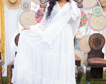 White in white chiffon /habesha kemis / Ethiopian dress / eritrean dress /