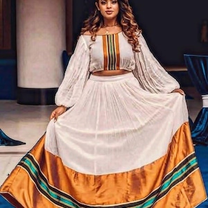 Two pieces top with skirt habesha dress
