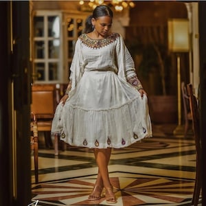 Short and modern habesha traditional dress /Ethiopian and Eritrean traditional dress