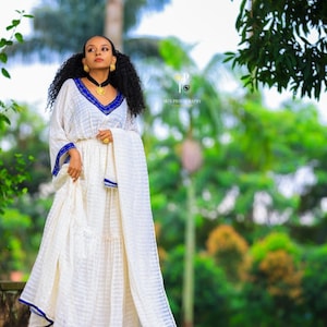 Exquisite Blue habesha traditional dress/Ethiopian and Eritrean traditional dress
