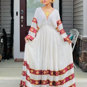 habesha traditional dress / Ethiopian dress /Eritrean dress / Red dress/