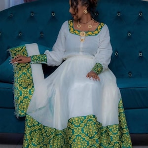 Green habesha traditional dress /Ethiopian dress /Eritrean dress /gift for her /habesha wedding gift