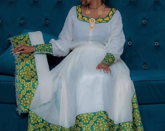 Green habesha traditional dress /Ethiopian dress /Eritrean dress /gift for her /habesha wedding gift