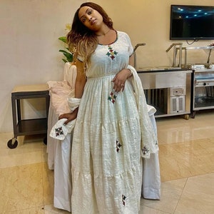 Lovely traditional habesha dress features elegance/gift for her /Ethiopian coffee dress