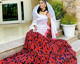 Traditional red habesha chiffon / Ethiopian and Eritrean dress / habesha kemis