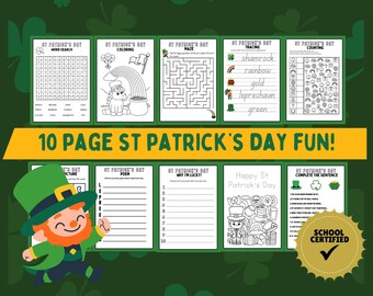 St Patrick's Day Printable 10 Spiele Bundle | St Patrick's Day Partyspiele | Halloween-Spiele für Kinder | St Patrick's Day Aktivitäten zum Ausdrucken