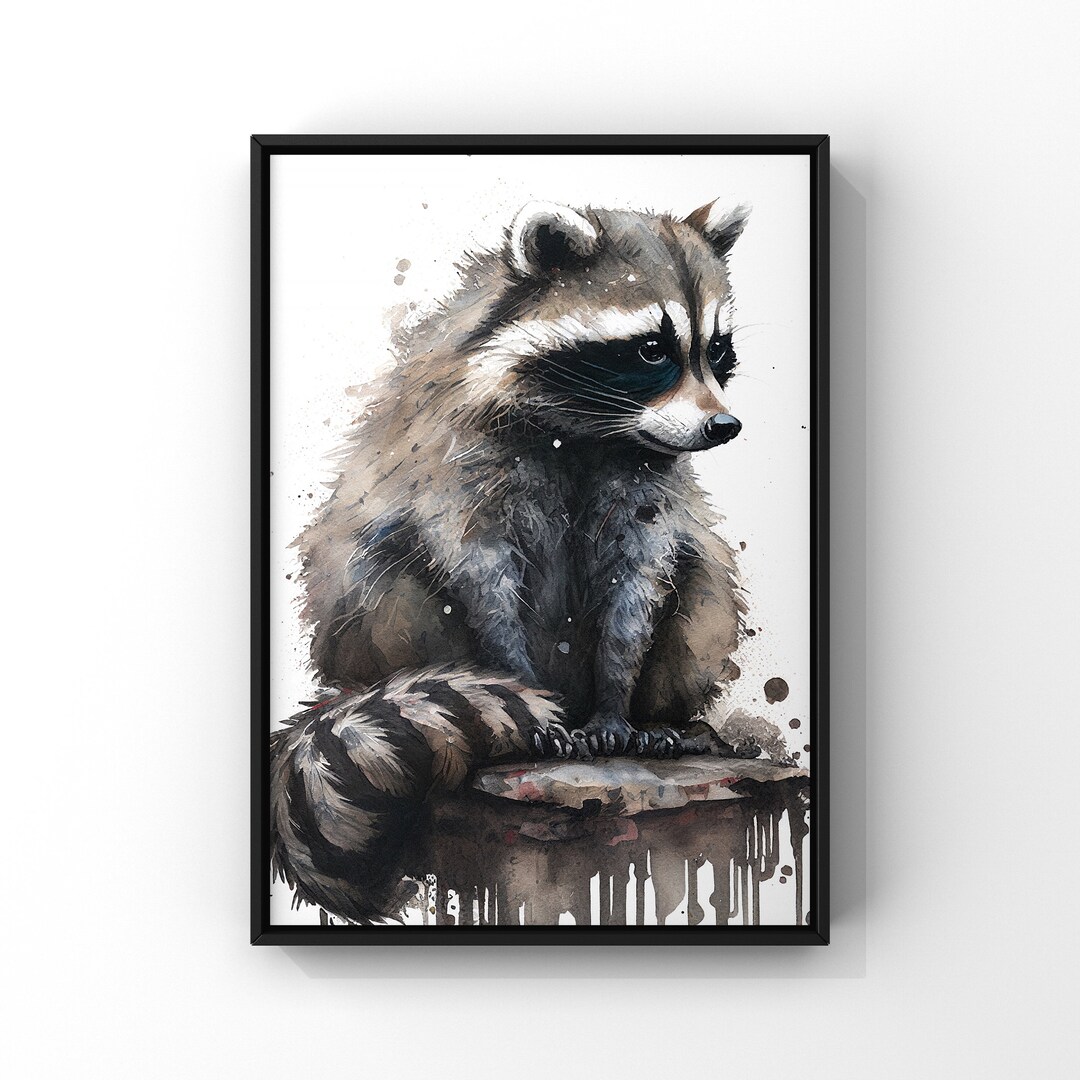 Watercolor Raccoon Printable Animal Wall Art Forest Theme Etsy