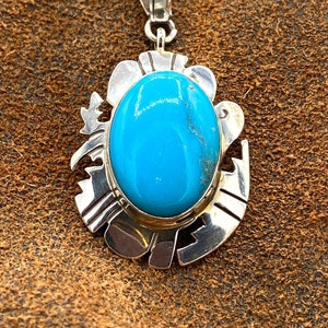 Tommy Singer Signed Sterling Silver Turquoise Pendant- Variation 2