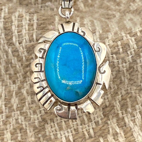 Tommy Singer Signed Sterling Silver Turquoise Pendant