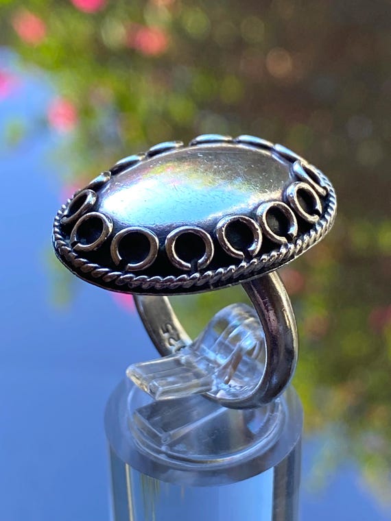 Sterling Silver Ring with Large Decorative Convex… - image 5
