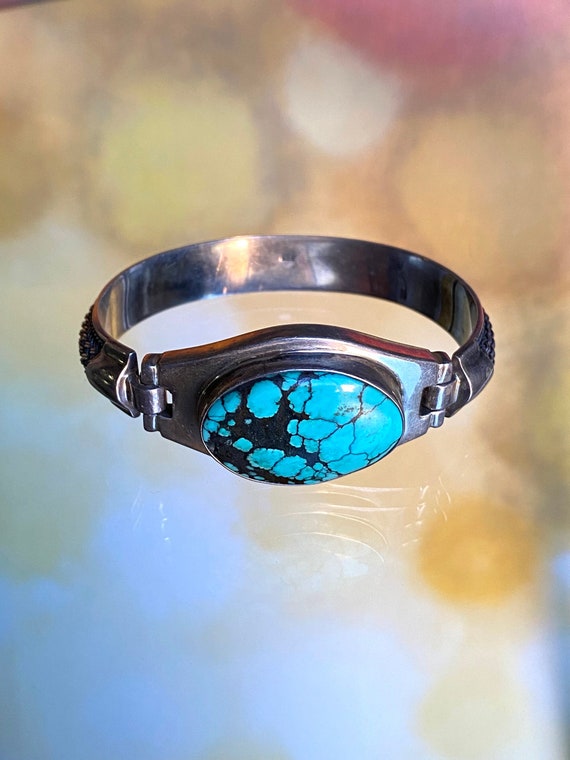 Vintage Kingman Turquoise and Sterling Silver Brac