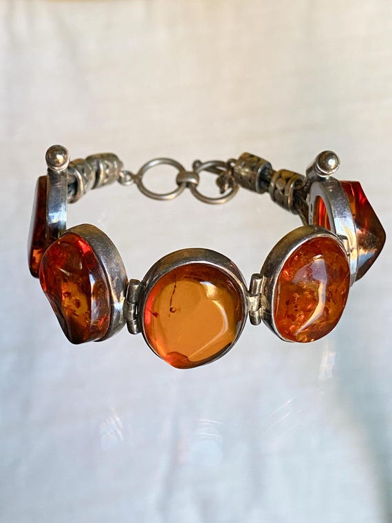 Joms Sterling Silver and Amber Bracelet with Five Large Stones