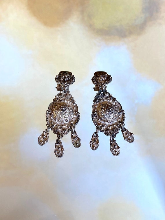 Antique Filigree Silver Clip Earrings by MZ - image 1