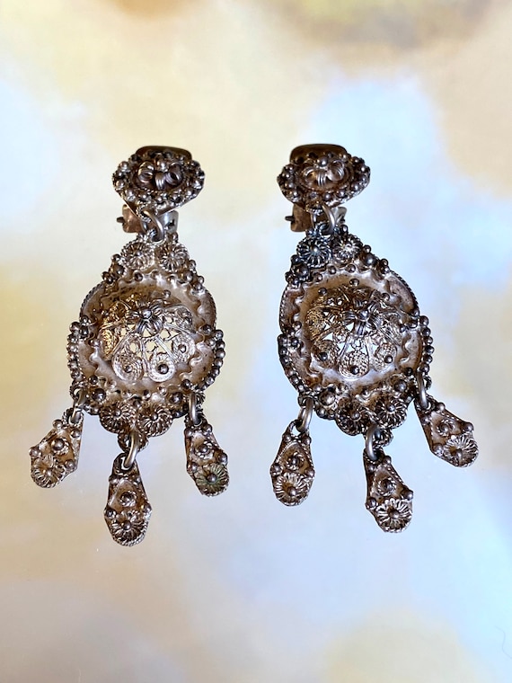 Antique Filigree Silver Clip Earrings by MZ - image 2