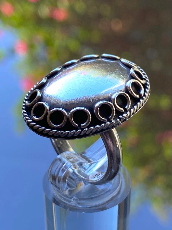 Sterling Silver Ring with Large Decorative Convex… - image 3