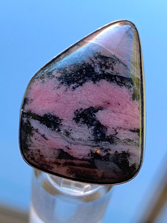 Pink and Black Rhodonite and Sterling Silver Ring