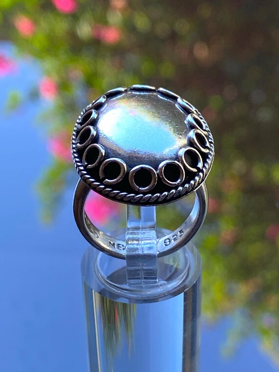 Sterling Silver Ring with Large Decorative Convex… - image 1