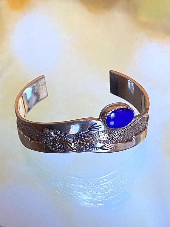 Vintage Sterling Silver, 14K Gold, and Lapis Lazu… - image 1