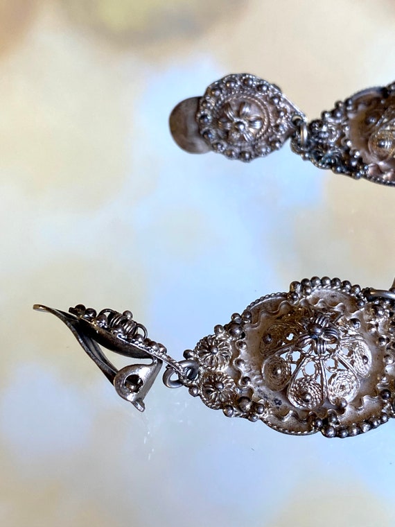 Antique Filigree Silver Clip Earrings by MZ - image 5