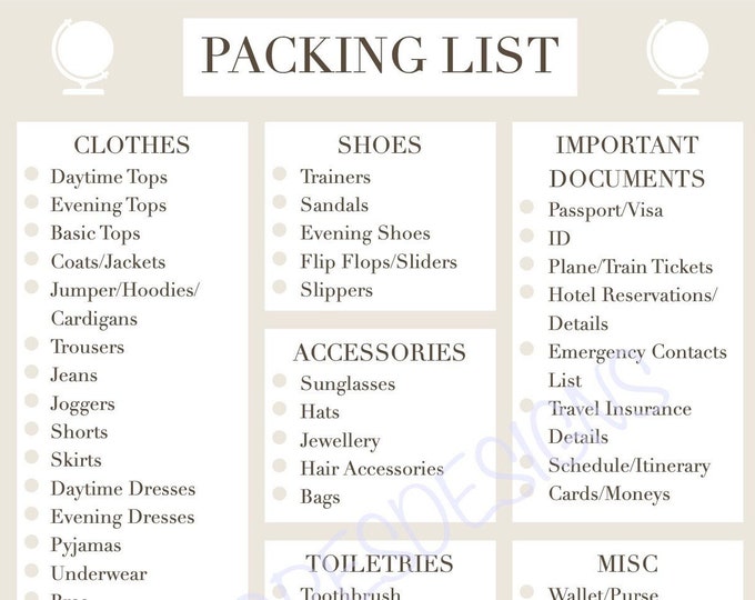 Ultimate Travel/trip Packing Checklist Digital Download Printable Tick ...