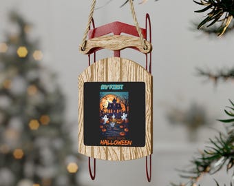 Custom First Halloween Sled Ornament: New Family Gift, ornament for halloween