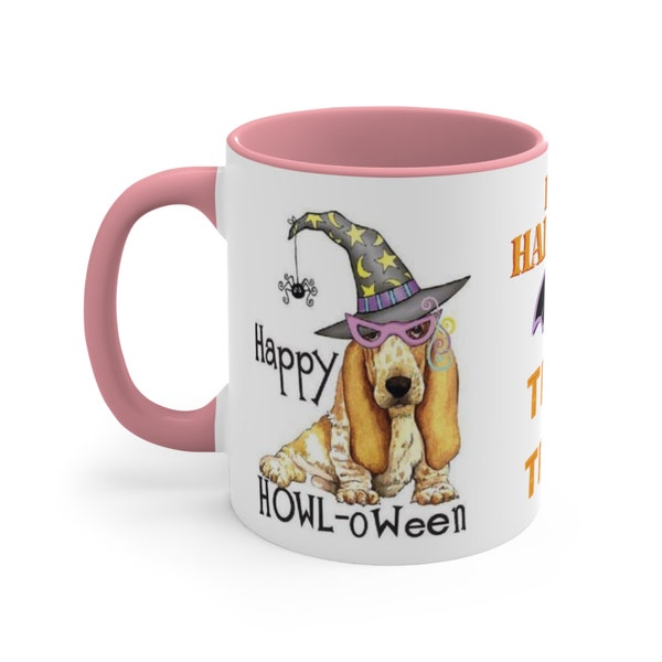 Halloween mug coffe 11 oz, Basset Hound halloween, Loves Basset Hound, Happy Halloween celebrate, loves puppy mug coffe