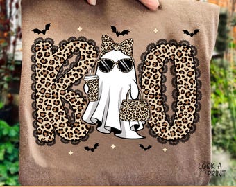 Preppy Leopard Ghost PNG, Clipart z duchem na Halloween Coquette, Sublimacja Jesiennego Ducha Boujee, Uroczy Upiorny Sezon PNG, Dziewczęcy Projekt Halloween