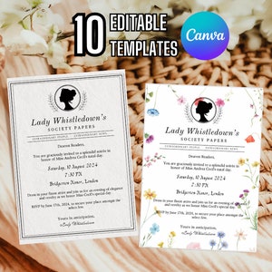 Editable Canva Bridgerton Invitation Templates | Lady Whistledown Bridal Shower | Victorian Event Invites | Custom Birthday, Wedding, Baby