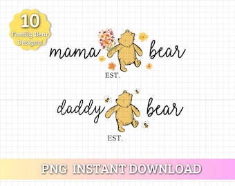 Classic Winnie the Pooh PNG Bundle, Vintage Pooh Clipart, Baby Shower Sublimation, Watercolor Pooh and Friends, Instant Digital Download
