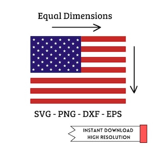 K&ouml;nnte beinhalten: Ein digitaler Download eines quadratischen Designs der amerikanischen Flagge mit gleichen Abmessungen. Die Flagge ist rot, wei&szlig; und blau mit 13 horizontalen Streifen und 50 wei&szlig;en Sternen auf einem blauen Feld. Der Text "SVG - PNG - DXF - EPS" und "INSTANT DOWNLOAD HIGH RESOLUTION" ist im Bild enthalten.