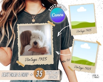 Polaroid Photo Canva Frame, Old Photo Template, Vintage Photo, Retro Frame, Birthday Gift, Vintage Birthday, Old Photo Shirt Template