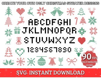 クリスマスのダサいセーターSVGバンドル、ダサいセーターの文字SVG、ダサいセーターSVG、面白いダサいセーターSVG、クリスマスフォント、ダサいセーターのテンプレート