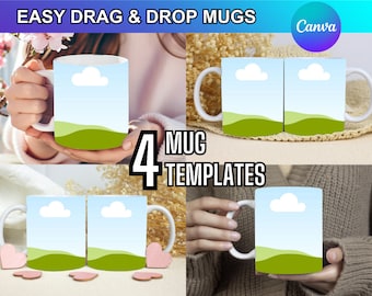 Canva-Tassen-Mockup-Bundle | Einfache Drag-&-Drop-Vorlagen | 4 anpassbare Tassendesigns | In Canva bearbeitbar | Personalisierte, einzigartige Tassendesigns