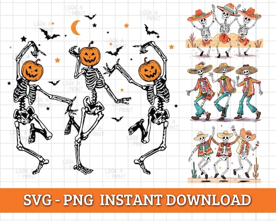 Dancing Skeleton Png, Halloween Png, Halloween Costume, Pumpkin Png, Retro Halloween Png, Spooky Season Png, Pumpkin, Halloween Skeletons