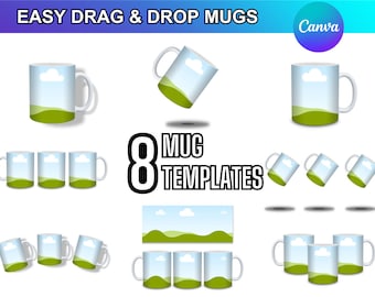 Canva-Becher-Mockup-Paket | Einfache Drag & Drop-Vorlagen | 8 anpassbare Tassendesigns | In Canva bearbeitbar | Personalisierte, einzigartige Tassendesigns