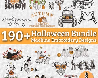 190+ Halloween Embroidery Designs Bundle, Cats, Dogs, Ghosts, Witches & More, Spooky Machine Embroidery Files, 8 Categories, Halloween 2024