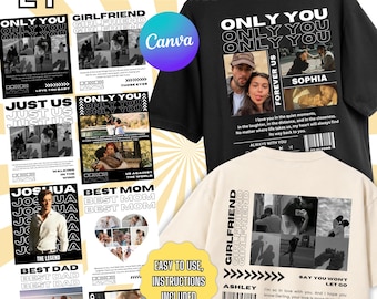 „Nur du“-Shirt-Vorlage (Canva), bearbeitbares Collage-Design für Freundinnen, personalisiertes Foto-T-Shirt, Valentinstagsgeschenk, digitaler Download