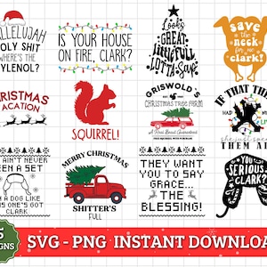 Christmas Vacation SVG PNG Bundle, 15 Funny Christmas Designs, Griswold Family Holiday Quotes, Digital Download T-Shirts & Mugs, 30 File Set