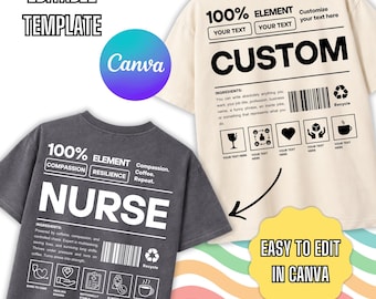 Editable Canva Career Nutrition Label Template, Custom Job Shirt Design, Personalized Funny Work Tee, Valentine Gift PNG
