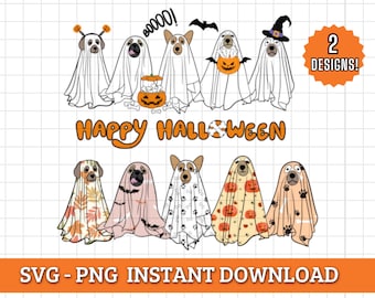 Ghost Dog SVG & PNG Bundle | Halloween Designs | Spooky Dog Clipart, Digital Download for T-Shirts, Sublimation, DIY Crafts
