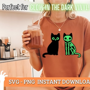 Skeleton Cat SVG, Cat png | Spooky Halloween Clipart for Cricut | Perfect for Glow in the Dark Vinyl | PNG for DIY Crafts, Halloween Decor