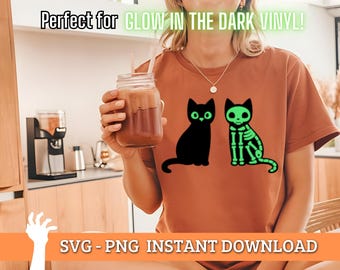 Skeleton Cat SVG, Cat png | Spooky Halloween Clipart for Cricut | Perfect for Glow in the Dark Vinyl | PNG for DIY Crafts, Halloween Decor
