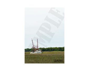 Shrimp Boat Coastal Photography Printable Wall Art, Charleston South Carolina Marsh Landscape Print. Digital File for Download