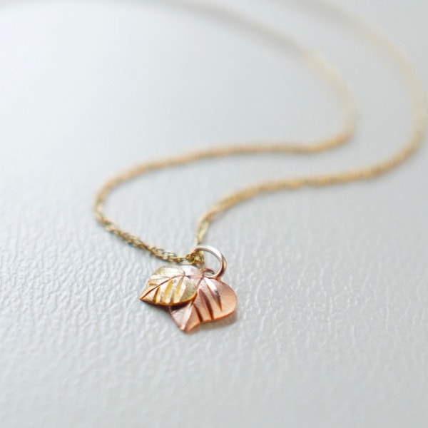 10K Black Hills Gold Leaf Necklace | 14K Gold Filled Chain | Hallmark CCO | Coleman | Green Rose Gold Leaf | Womens | Gold Layering Necklace