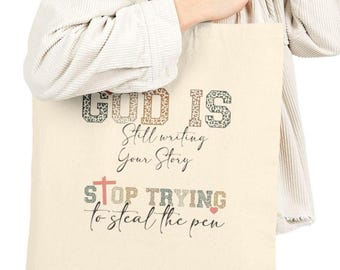 Inspirational Cotton Canvas Tote Bag - Faith Quote, Everyday Use, Reusable Shopping Bag, Gift for Believers, Bible Study Bag