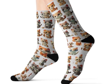 Calzini da stampa a sublimazione con gatti anime carini, regalo accogliente per gli amanti degli animali, abbigliamento casual divertente, regali unici per compleanni, regali di Natale creativi