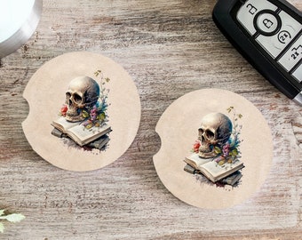 Gothic Book Lover Book Coaster for Car, Booktrovert Book Coaster Set, Book Themed Gifts, Gothic Library Car Coaster Set of 2, Book Merch