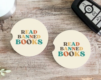 Read Banned Books Car Coaster for Her, Book Coaster for Car, Book Coaster Set, Stocking Stuffers for Readers, Book Themed Gifts