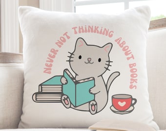 Cats and Books Reading Nook Cushion, Book Lover Pillow, Book Lovers Gifts Christmas, Soft Velvet Pillow, Book Themed Pillows, Book Worm Gift