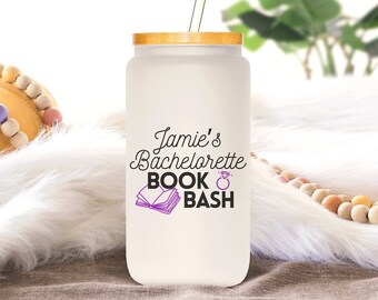 Book Lover Party Favors, Glass Cups with Lid and Straw, Bachelorette Party Favor, Book Themed Glass Cups, Bachelorette Cups, Iced Coffee Can